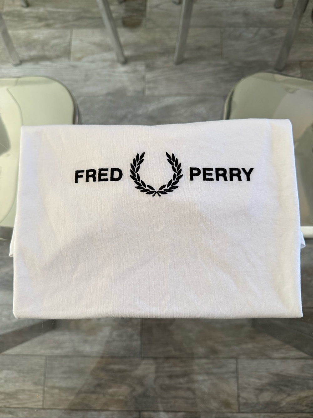 Fred Perry White Short Sleeve Tee with Black Laurel Logo